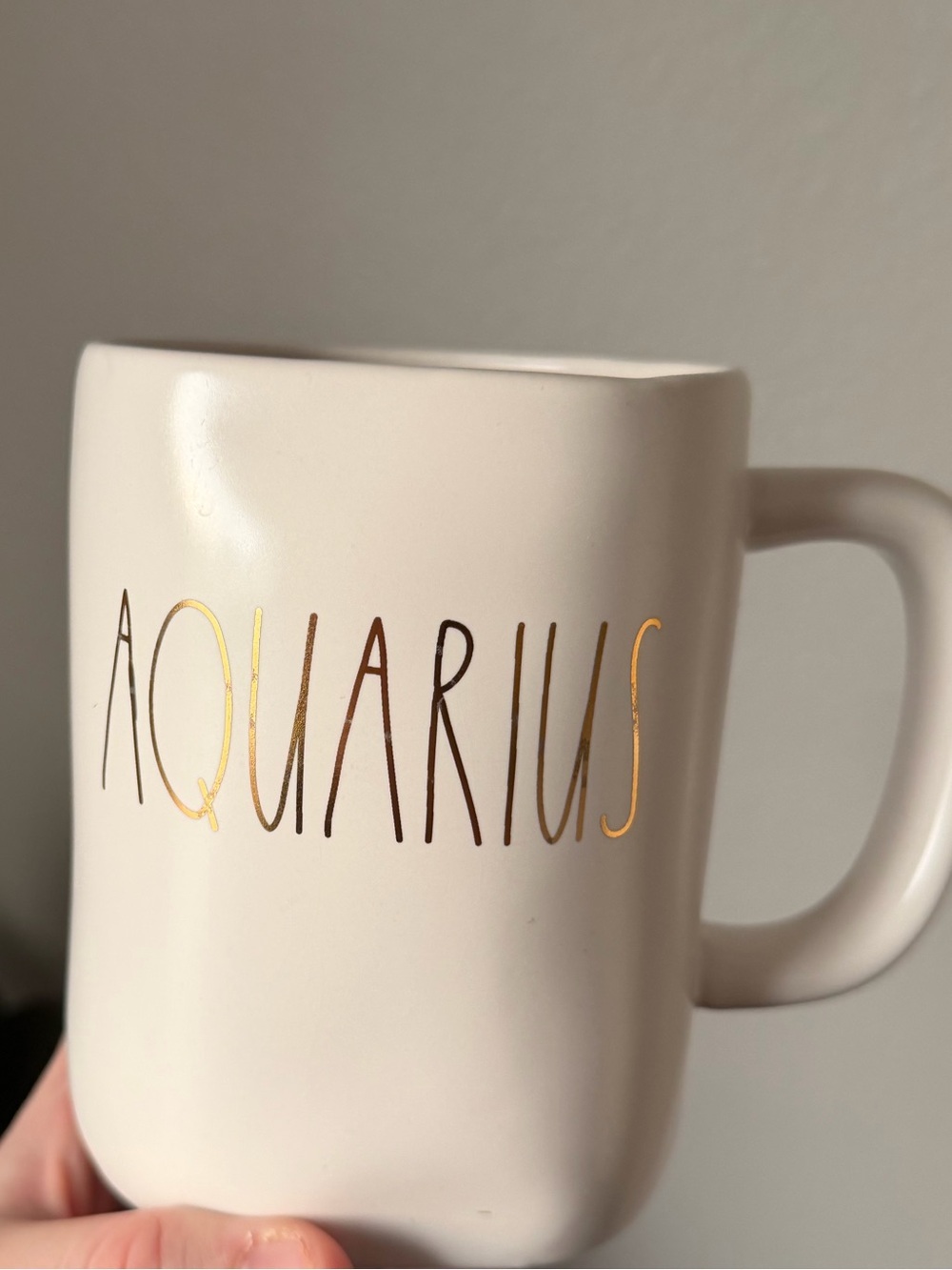 Rae Dunn Aquarius Gold Lettering Ceramic Mug